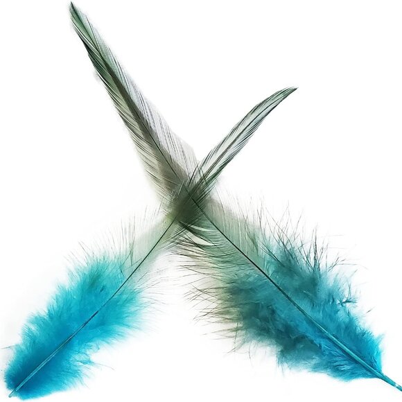 100PCS Saddle Hackle Rooster Feather for Crafts, 5-7 inch Lake Blue - Picture 2 of 5